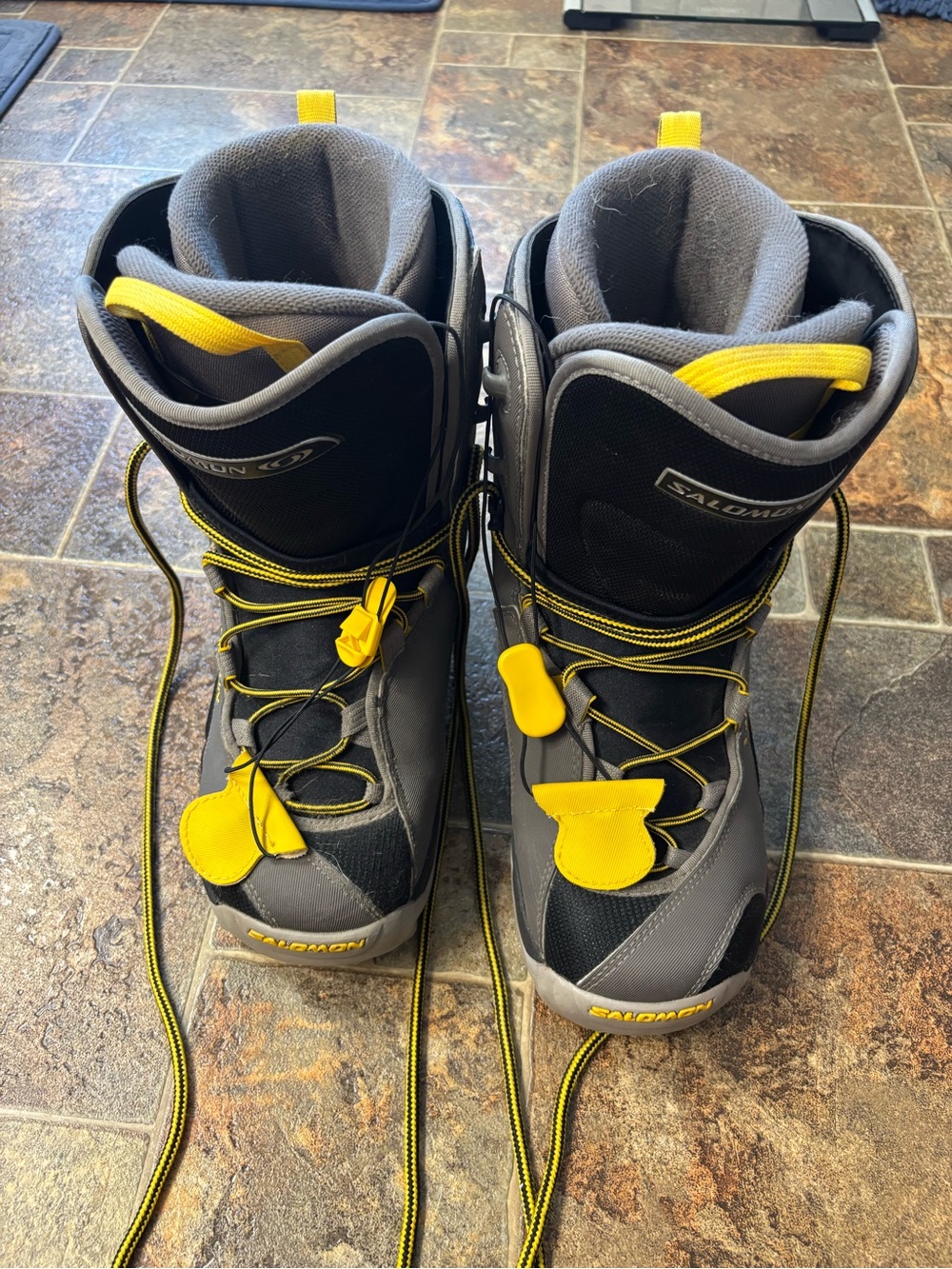 Salomon Kids Gray and Yellow Snowboard Boots with Quick-Pull Lacing